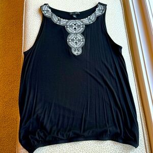 Willi Smith Black Sleeveless Top with Embroidered design at neck & chest size L